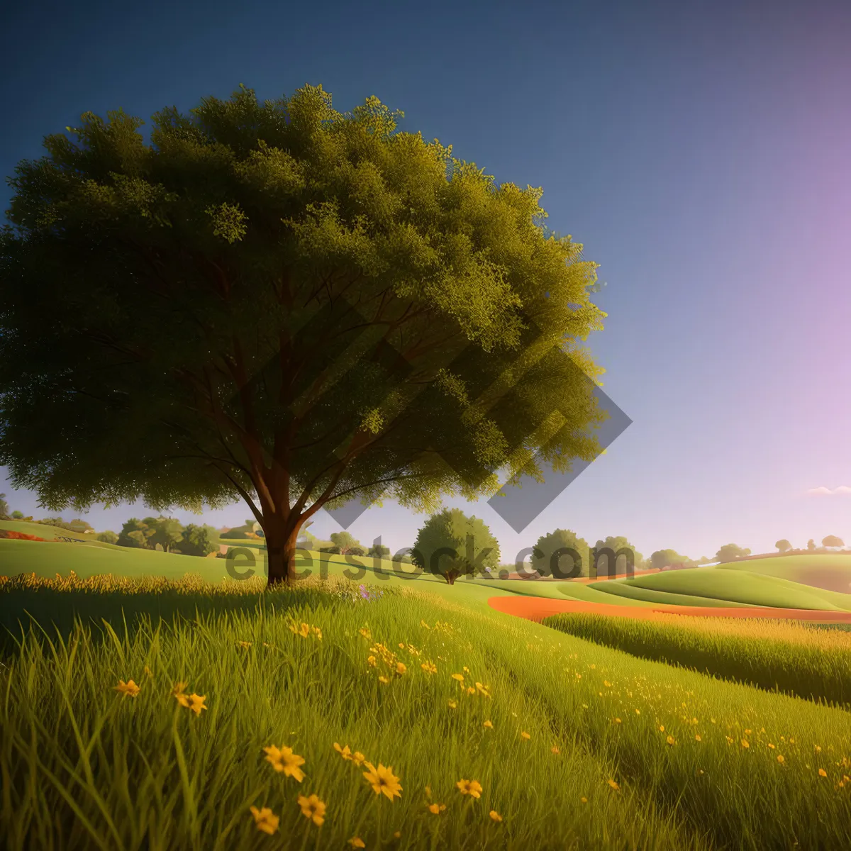 Picture of Golden Horizon: Rapeseed Field under Clear Skies