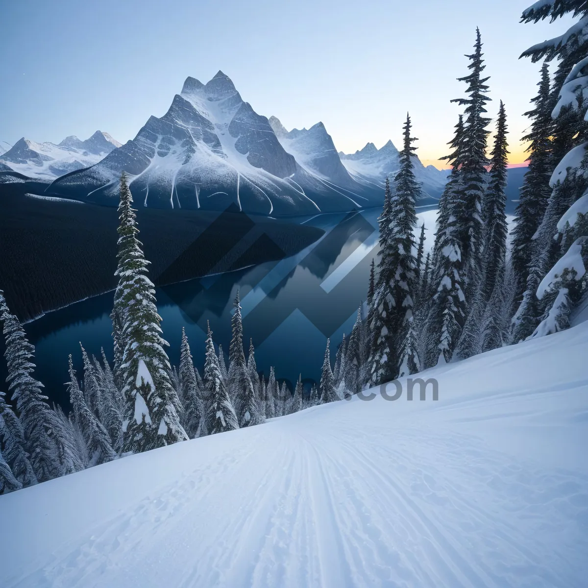 Picture of Snowy Alpine Mountain Peak in Winter Landscape