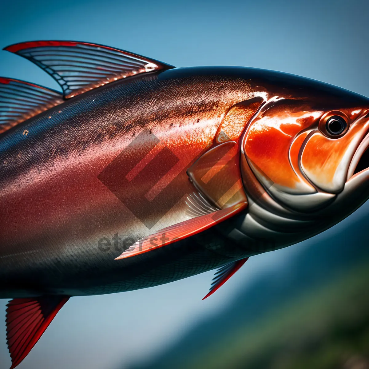 Picture of Underwater Marine Feast: Coho Salmon Swimming in Sea