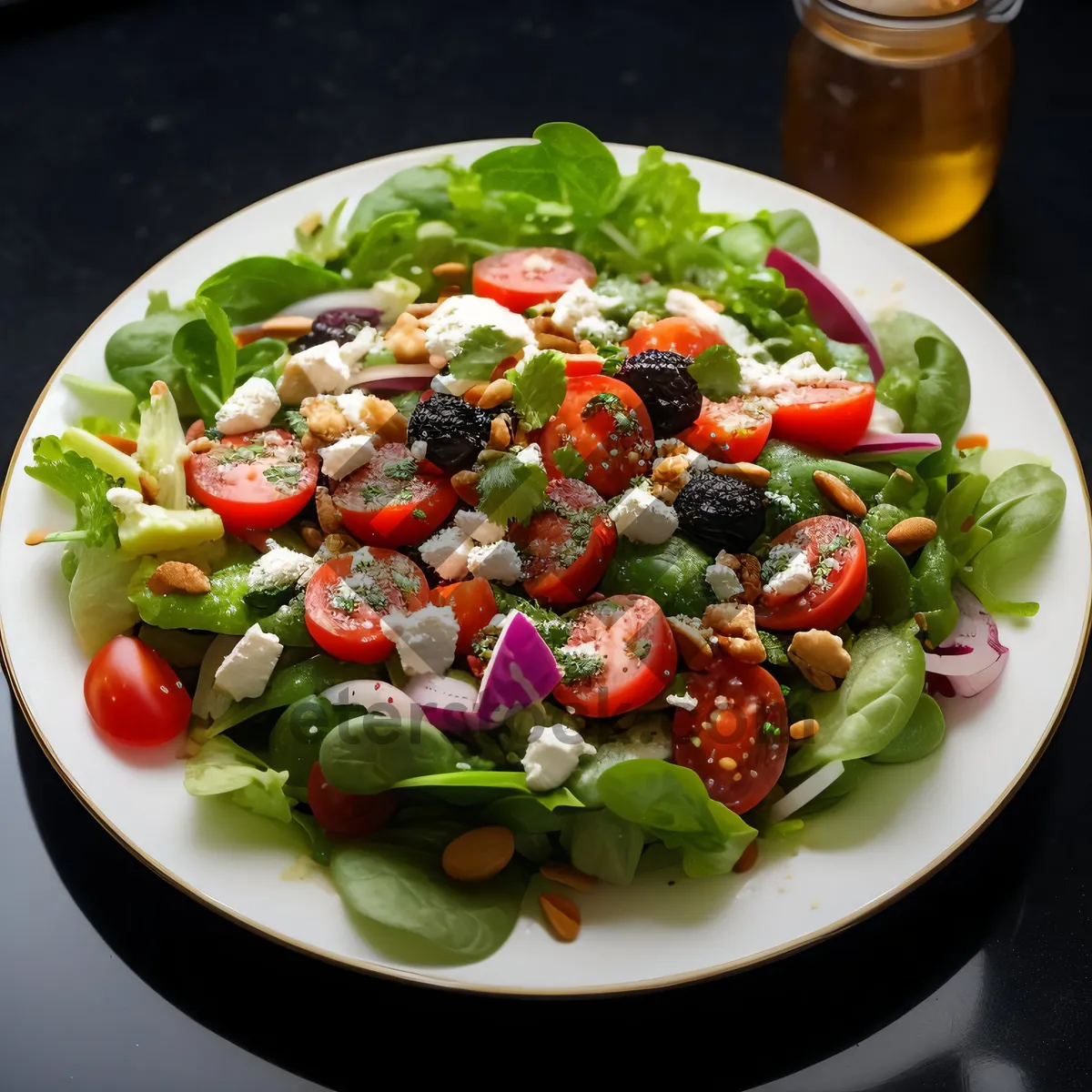 Picture of Delicious gourmet salad with fresh vegetables and cheese