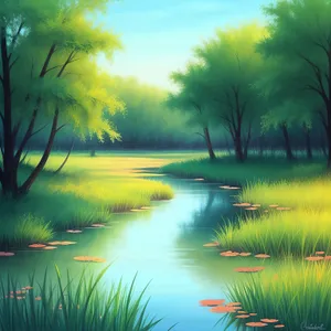 Serenity: Reflection of a Sunset on a Meadow