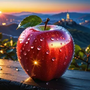 Fresh red delicious apple with water droplets close up