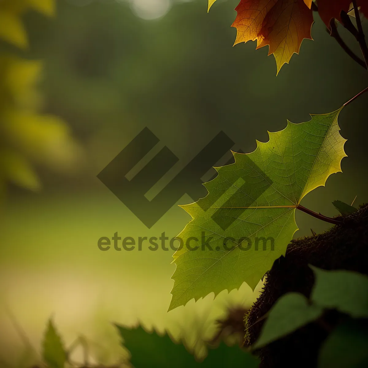 Picture of Lush Maple Leaves Under Sunlight in the Forest