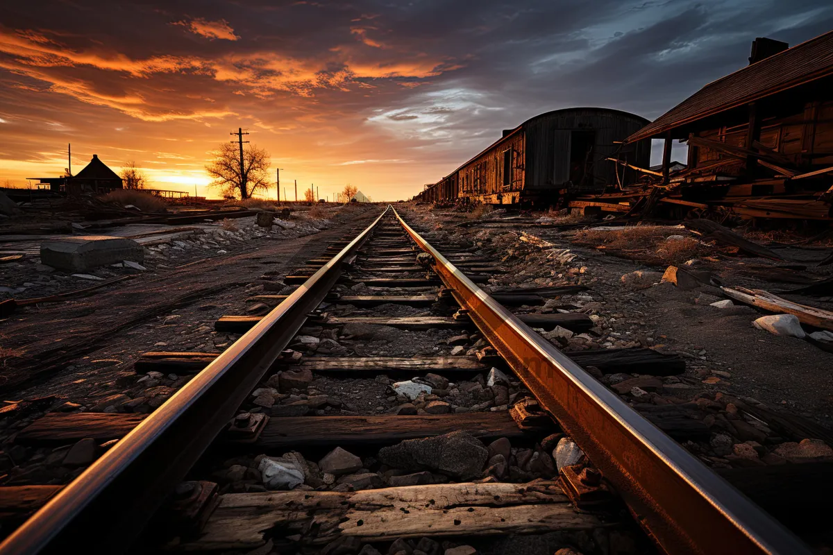 Picture of Steel railway tracks leading into the industrial station landscape.