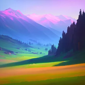 Mountain Sunset Over Glacial Lake