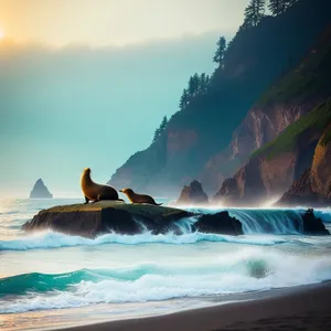 Serene Coastal Escape: Majestic Ocean, Sun-kissed Sand, and Azure Waters