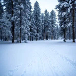 Winter Wonderland: Majestic Ski Slope through Frosty Forest