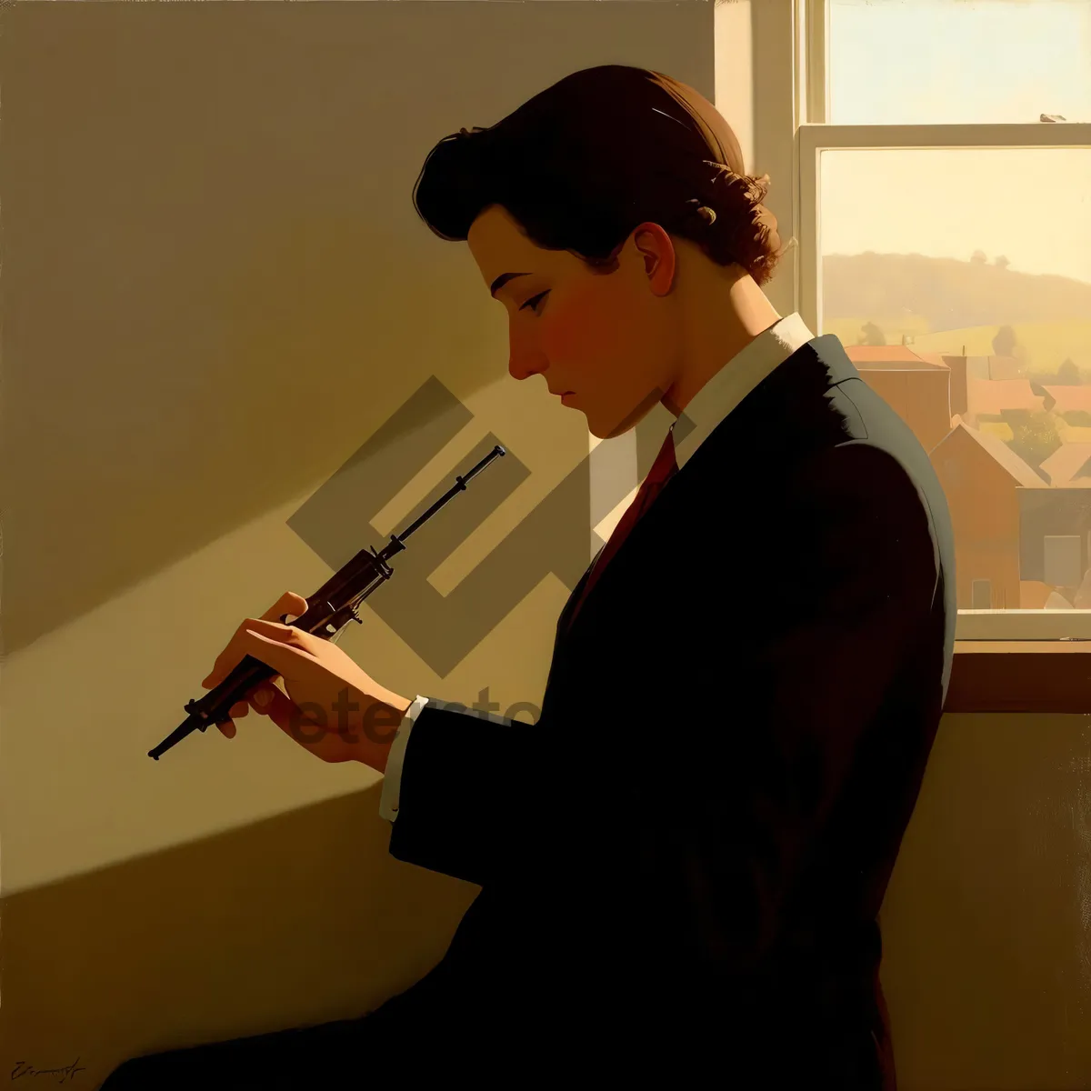 Picture of Professional Male Musician Playing Oboe with Style