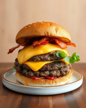 Delicious Cheeseburger with Grilled Beef Patty and Fresh Salad