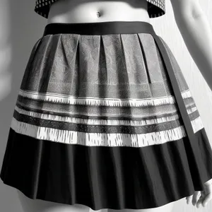 Attractive model in pretty tartan miniskirt exudes happiness.