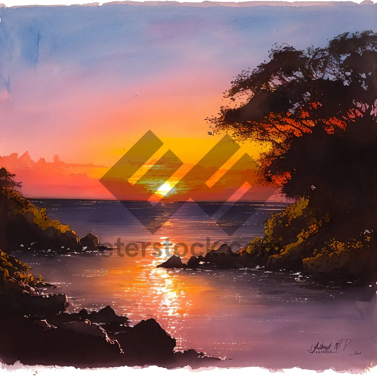 Picture of Golden Horizon: Serene Sunset Over Tropical Ocean