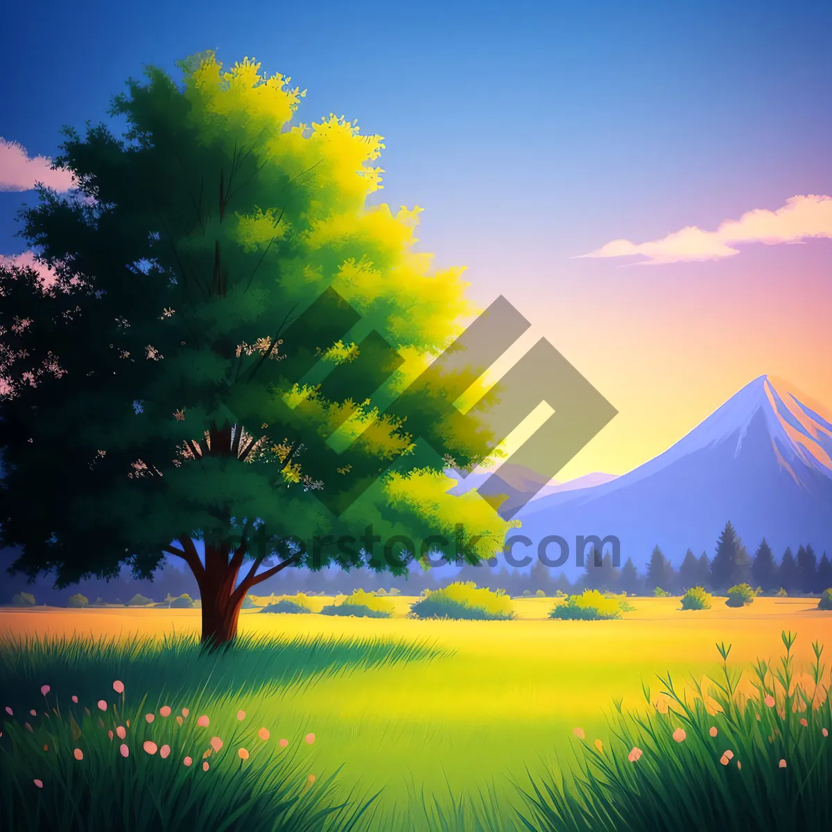Picture of Golden Sunset over Rural Meadow