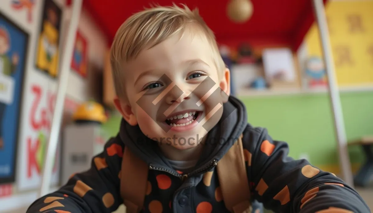 Picture of Happy boy playing with a doll and smiling