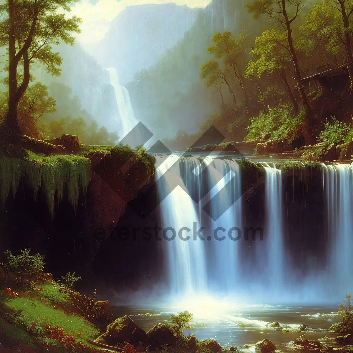 Picture of Serene Waterfall in Enchanting Forest Landscape