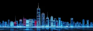 Corporate Glass Tower in Urban City Skyline at Night