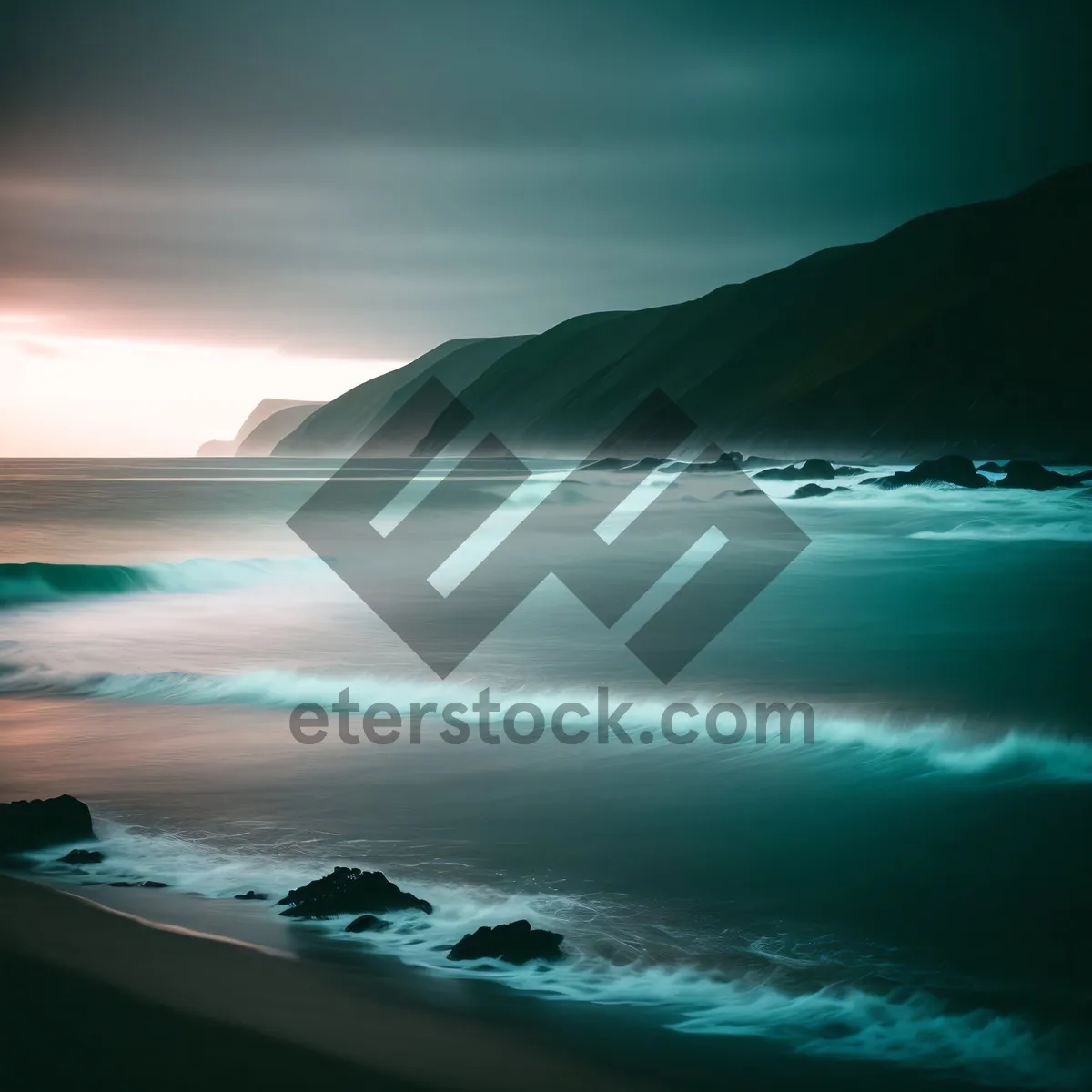 Picture of Serene Sunset Beachscape with Golden Waves