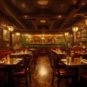 Modern restaurant interior design with luxury furniture and wood