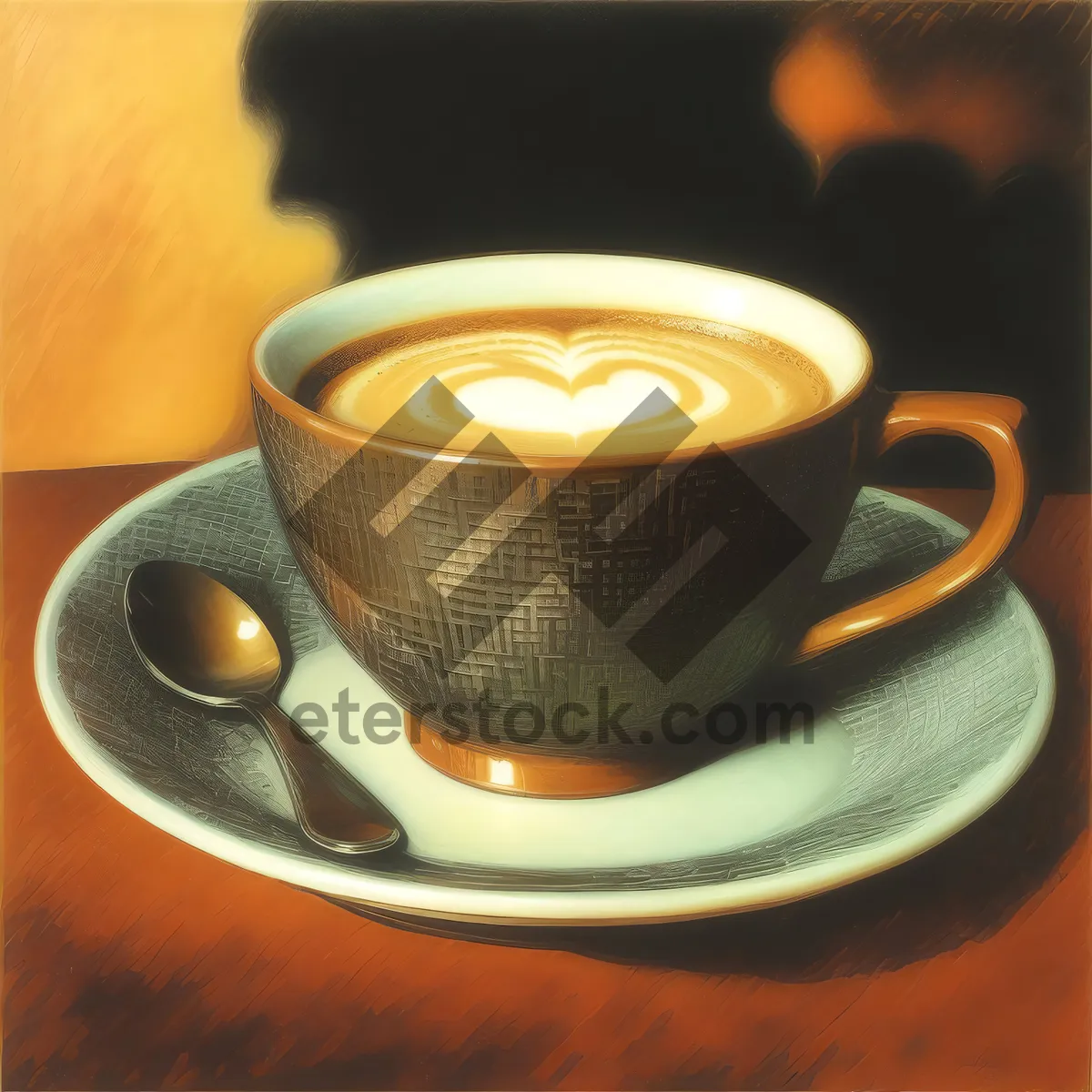 Picture of Dark and Steamy Morning Cappuccino on Table