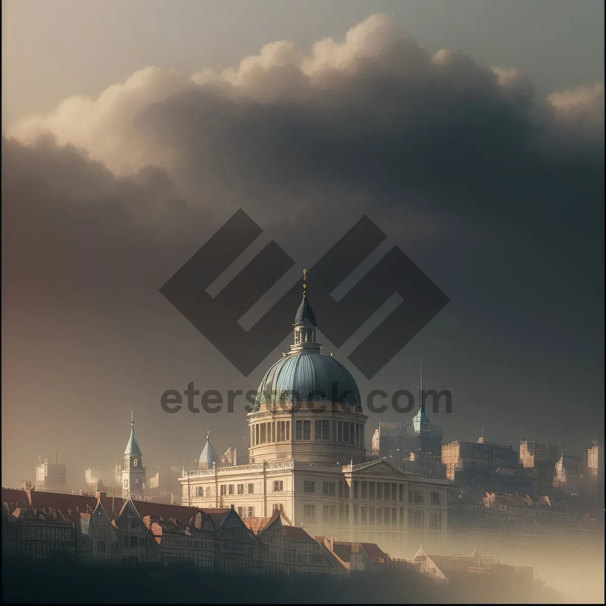 Picture of Historic Mosque Dome against Majestic City Skyline.