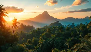 Orange sunset over rural mountain landscape
