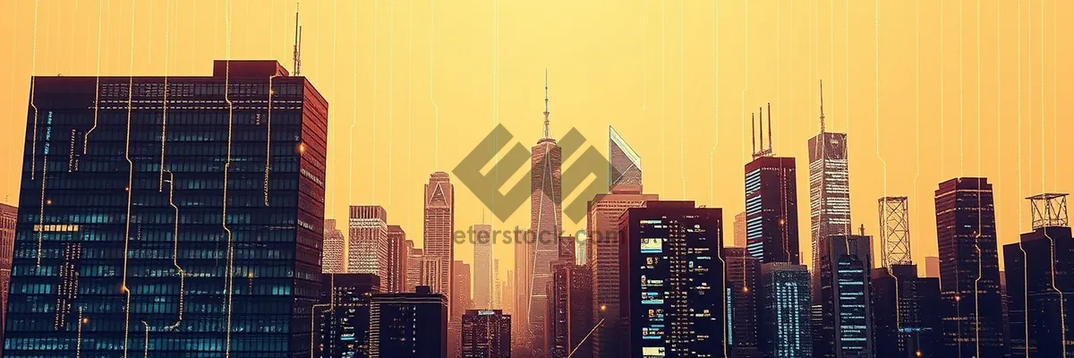 Picture of Modern city skyline at night with illuminated skyscrapers