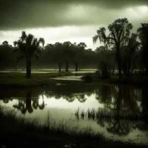 Tranquil Wetland Reflections amidst Lush Greenery