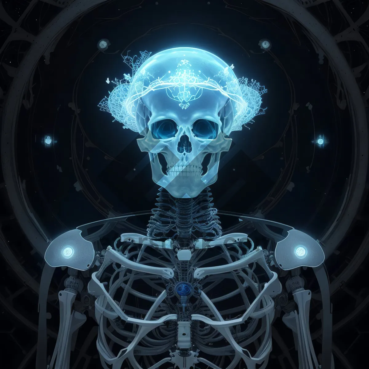 Picture of Digital 3D human anatomy chandelier graphic.