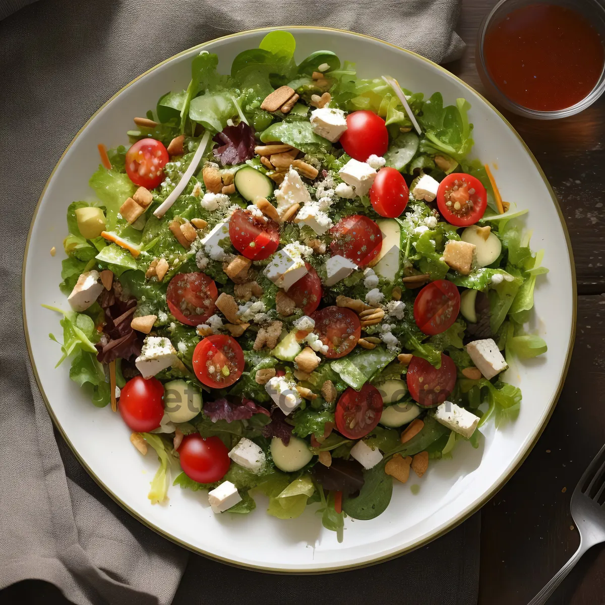 Picture of Healthy Vegetable Salad with Fresh Tomatoes and Lettuce