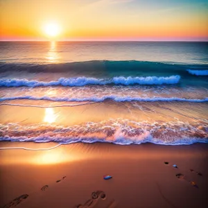 Serene Sunset over Vibrant Tropical Beach