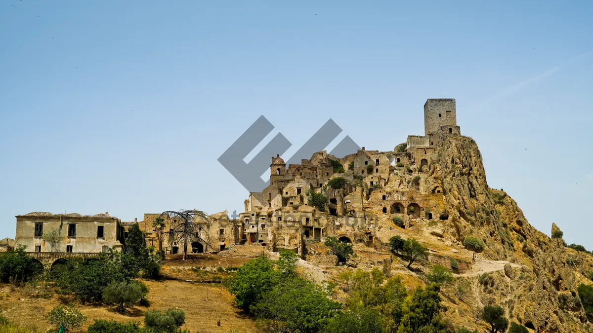 Picture of Historic medieval castle fortress against city skyline and sky