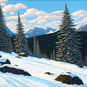 Winter temple against mountain backdrop in canvas tent