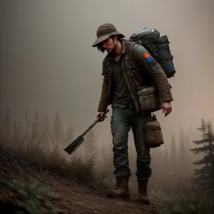 Active Man with Metal Detector and Hockey Stick