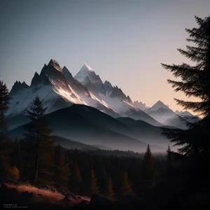 Snow-capped Alpine Peaks in Majestic Winter Landscape
