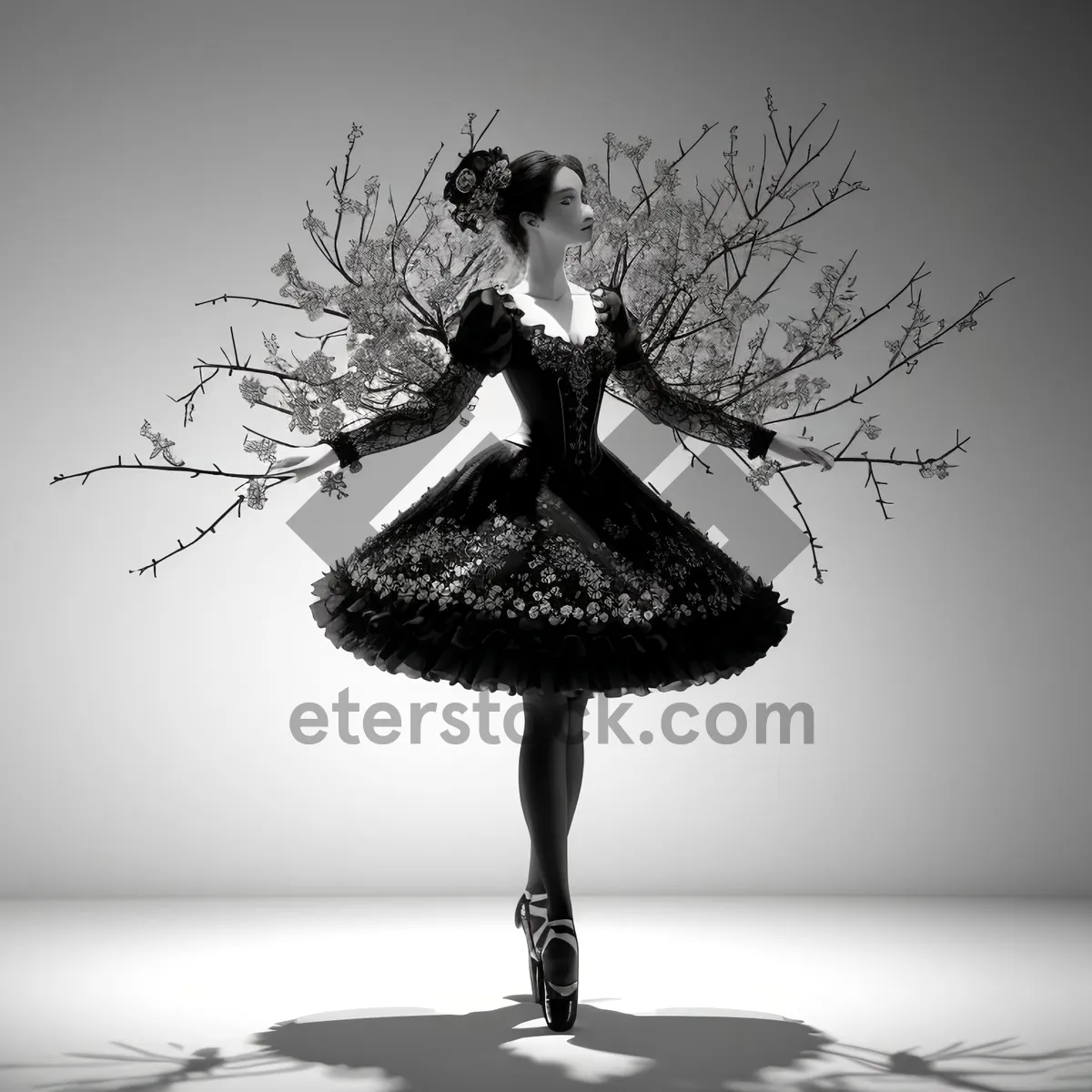 Picture of Elegant dancer in silhouette performing a ballet dance
