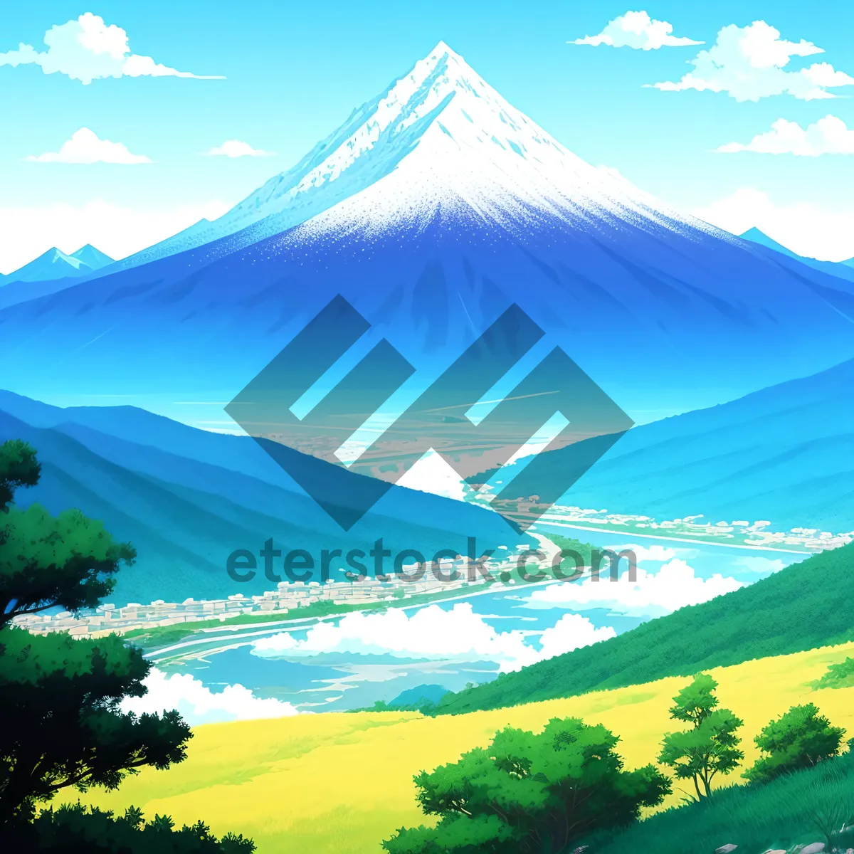 Picture of Japanese Highland Meadows Surrounded by Majestic Mountains