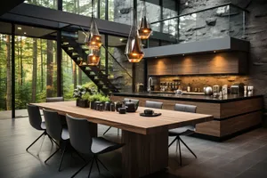 Luxurious Modern Restaurant Interior with Wood Furniture