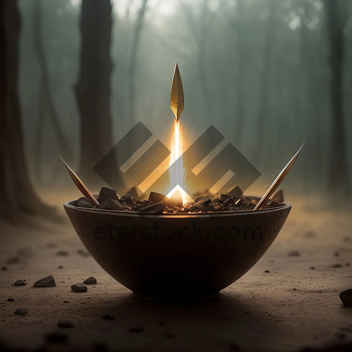 Picture of Bowl of Fire: Candlelight Burns in Dark