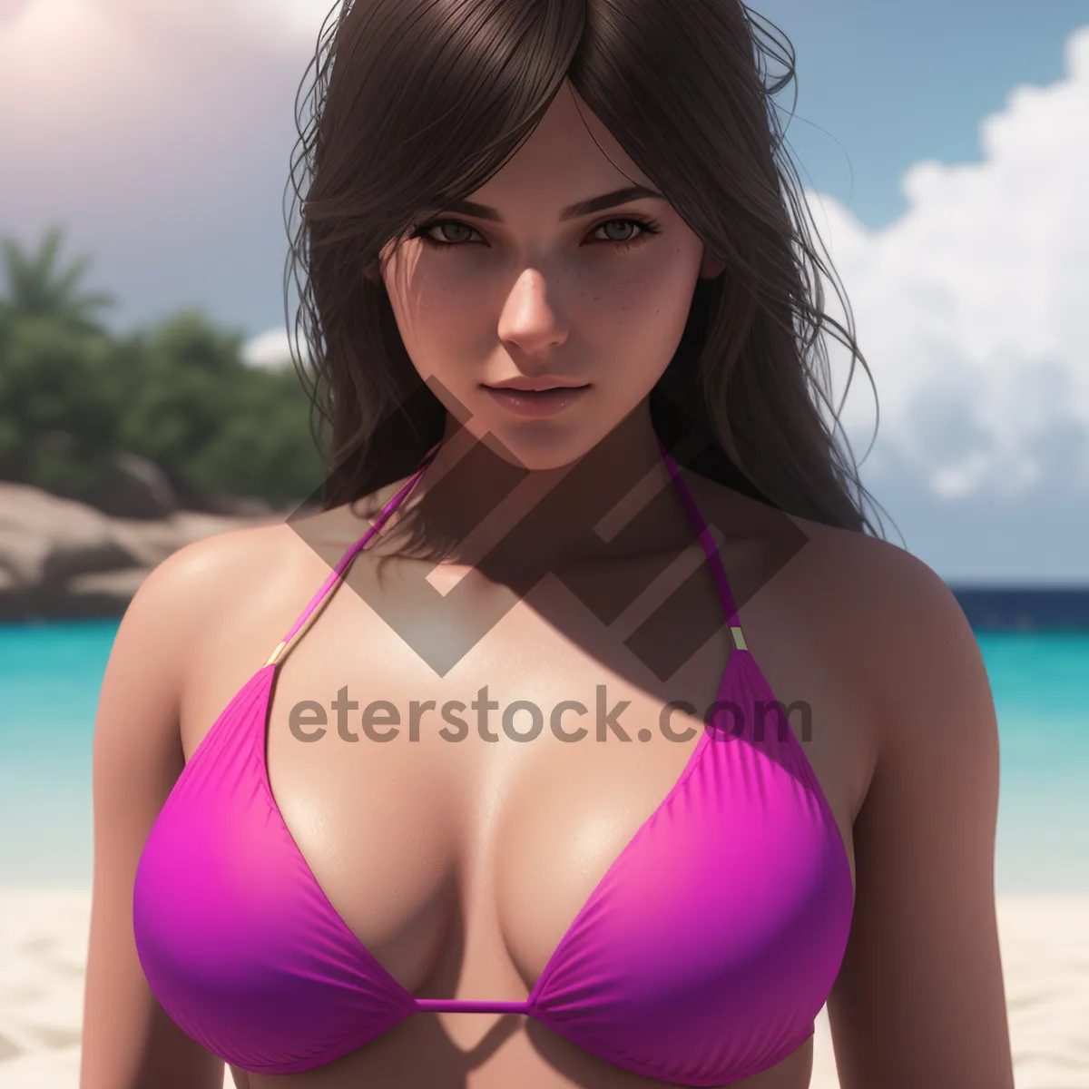 Picture of Stunning brunette in sexy beachwear exuding sensuality