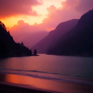 Golden Horizon: Majestic Sunset Over Mountain Scenery