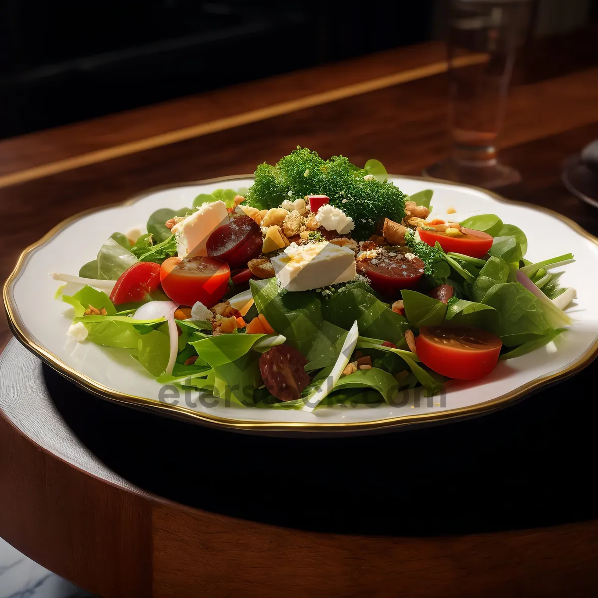 Picture of Fresh vegetable salad with green peas and tomatoes.