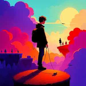 Silhouette Generator: Vibrant Sunset Design with Man