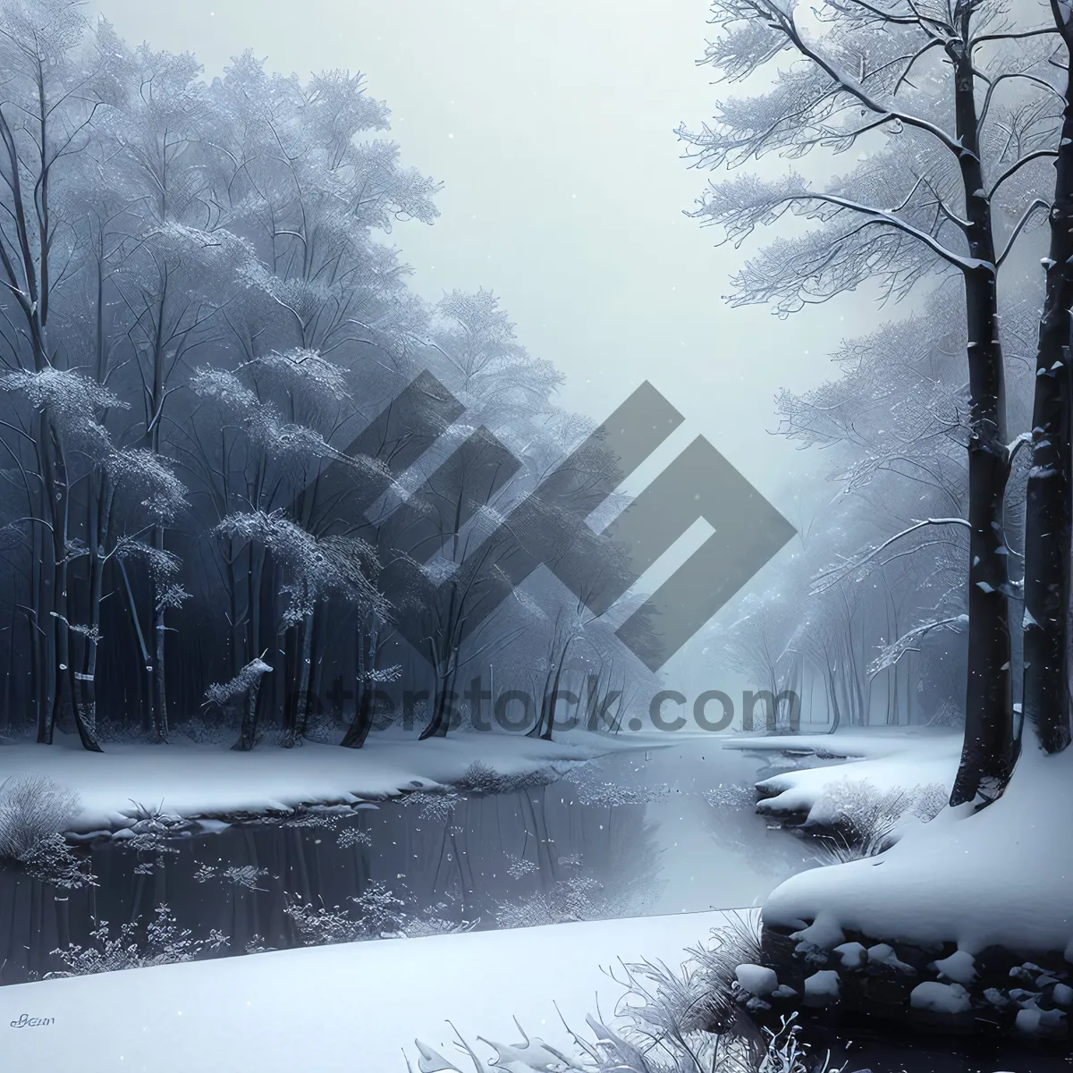 Picture of Winter Wonderland: Serene Snowy Landscape in Frozen Forest