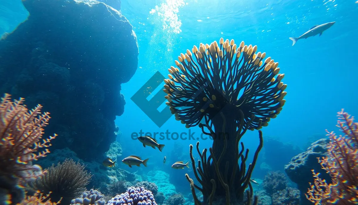 Picture of Colorful Tropical Fish Swimming in Coral Reef Sunshine