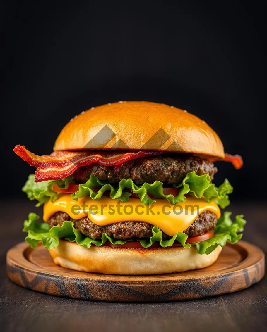 Picture of Fresh veggie burger with melted cheese and grilled bun.