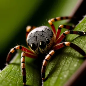 Black Arachnid on Leaf, Close-up Wildlife Shot