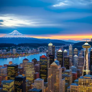 City Lights at Dusk: Urban Skylines by the Waterfront