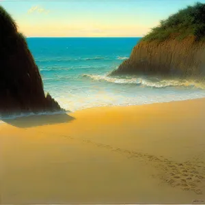 Turquoise paradise: Stunning ocean shore with sunny sky.