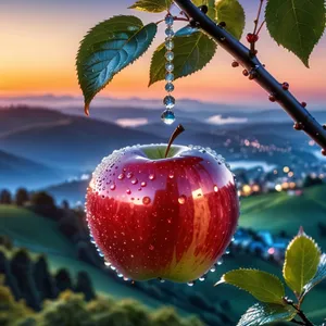 Fresh cherry fruit on a leaf