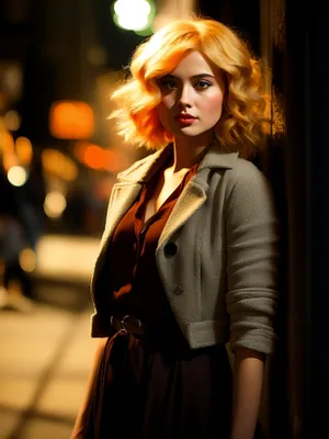 Attractive blond female businesswoman in trench coat pose.