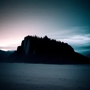 Serene Coastal Sunset over a Sandy Beach